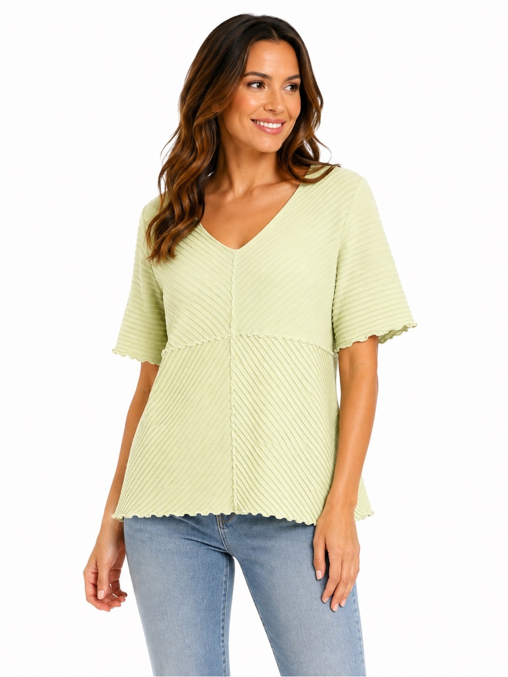Focus Casual Life cottonLight Green Textured Short-Sleeve Women's Top. M